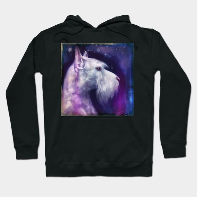 An Expressive Painting of a White Schnauzer on Purple Blue Shades Hoodie by ibadishi